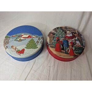Vintage Christmas Holiday Tins Set Of 2 Farm Made In Hong Kong